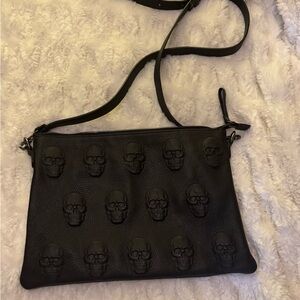 Black Skull Embossed Crossbody Bag